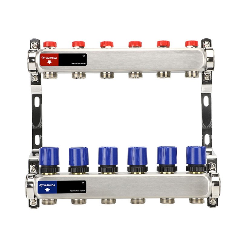 Коллекторная группа из нержавеющей стали DN 25-6 вых. G-3/4'', евроконус, без расходомеров, без дренажного крана и воздухоотводчика, VARMEGA VM15506