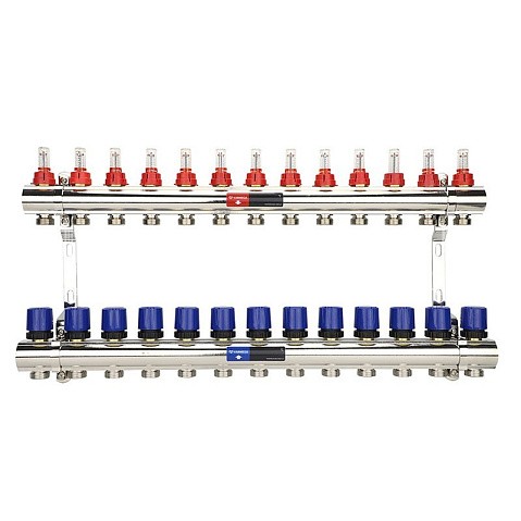 Коллекторная группа из латуни DN 25-13 вых. G-3/4'' евроконус, с расходомерами, без дренажного крана и воздухоотводчика VARMEGA VM15413 купить в Нижнем Новгороде | "Проконсим"