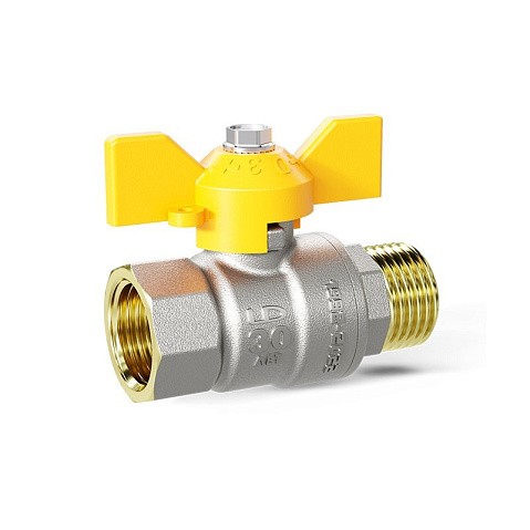 Кран латунный шаровой LD Pride GAS DN20 PN 40 никелированный бабочка муфта-штуцер купить в Нижнем Новгороде | "Проконсим"