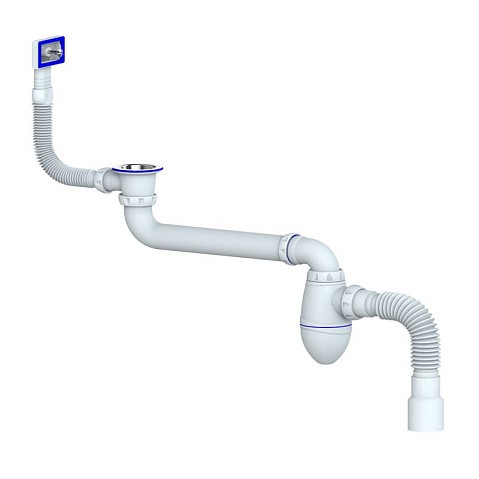 Сифон для умывальника Unicorn АС22, 40х50 гибкий отвод, 1 1/2'' х40 чаша из нержавеющей стали, прямоугольный перелив, со смещением купить в Нижнем Новгороде | "Проконсим"