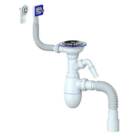 Сифон для мойки Unicorn В427, 40х50 гибкий отвод, 3 1/2'' х40 с отводом для стиральной машины, круглый и прямоугольный перелив купить в Нижнем Новгороде | "Проконсим"