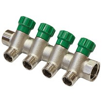 Распродажа! Коллектор латунный никелированныйDN 20 4 выхода G 1/2'' с запорными клапанами плоское присоединение отвода,SGL (216114726) со склада Проконсим в Нижнем Новгороде