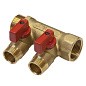 Коллектор латунный DN 20 2 выхода G 1/2'' с шаровыми кранами красная ручка плоское присоединение отвода SGL купить в Нижнем Новгороде | "Проконсим"