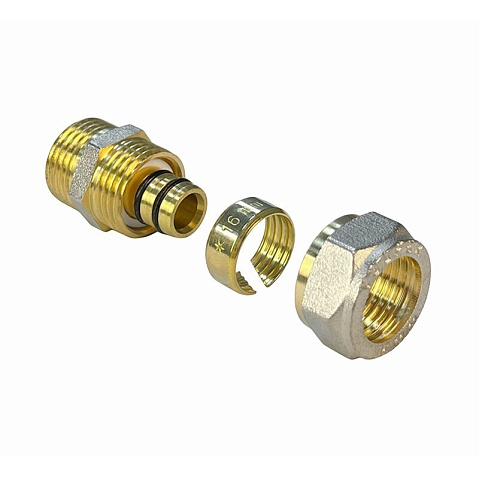 Муфты латунные для PEX труб DN 16-32 PN 10 обжимные никелированные с наружной резьбой Valfex VF.301.N купить в Нижнем Новгороде | "Проконсим"