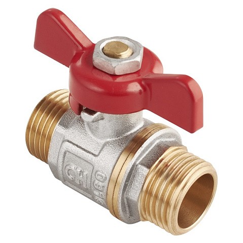 Кран латунный шаровой MVI AquaHit BV.315.04 DN 25 PN 25 бабочка штуцер-штуцер полнопроходной никелированный купить в Нижнем Новгороде | "Проконсим"