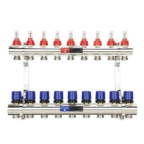 Коллекторная группа из латуни DN 25-9 вых. G-3/4'' евроконус, с расходомерами, без дренажного крана и воздухоотводчика VARMEGA VM15409 купить в Нижнем Новгороде | "Проконсим"