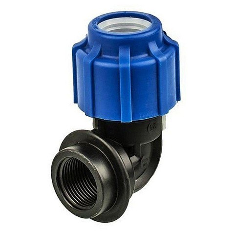 Угольник (отвод) компрессионный PN 16 для ПЭ DN 50-1 1/2'' обжимное-муфта купить в Нижнем Новгороде | "Проконсим"