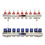 Коллекторная группа из латуни DN 25-9 вых. G-3/4'' евроконус, с расходомерами, без дренажного крана и воздухоотводчика VARMEGA VM15409