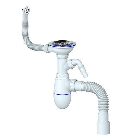 Сифон для мойки Unicorn В436V, 40х50 гибкий отвод, 3 1/2'' х40 с отводом для стиральной машины, круглый перелив купить в Нижнем Новгороде | "Проконсим"