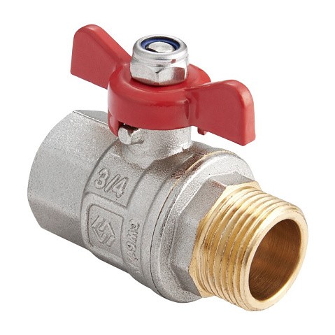 Кран латунный шаровой MVI BV.514 DN 15 PN 40 никелированный полнопроходной муфта-штуцер бабочка купить в Нижнем Новгороде | "Проконсим"