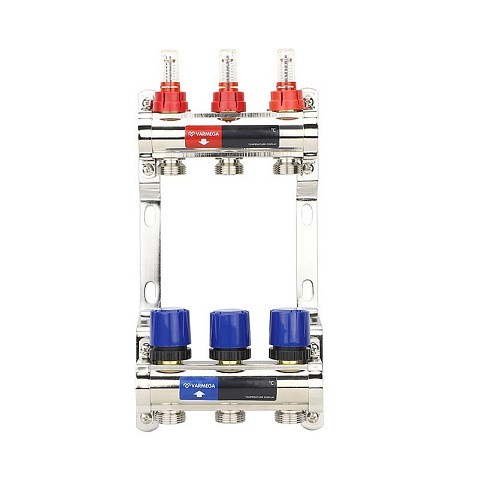 Коллекторная группа из латуни DN 25-3 вых. G-3/4'' евроконус, с расходомерами, без дренажного крана и воздухоотводчика VARMEGA VM15403 купить в Нижнем Новгороде | "Проконсим"