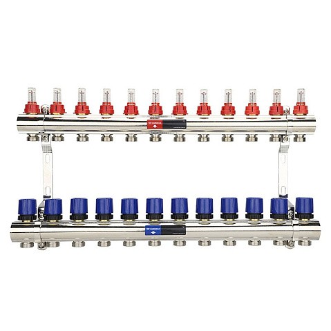 Коллекторная группа из латуни DN 25-12 вых. G-3/4'' евроконус, с расходомерами, без дренажного крана и воздухоотводчика VARMEGA VM15412 купить в Нижнем Новгороде | "Проконсим"