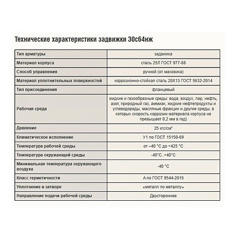 Задвижка стальная 30с64нж DN 50 PN 25 фланцевая L=250мм класс ''А'' САЗ АВАНГАРД купить в Нижнем Новгороде | "Проконсим"