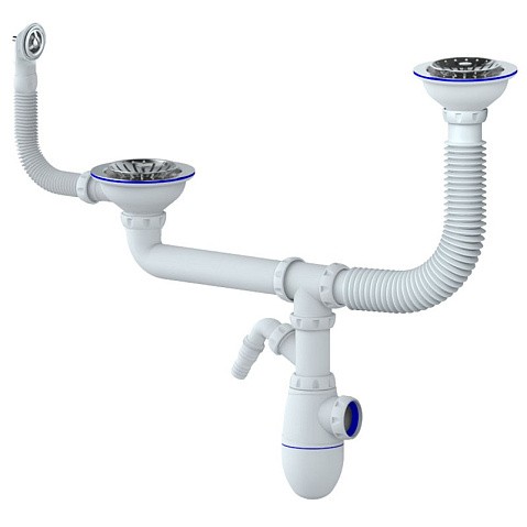 сифон для двойной мойки Unicorn В710V, 40х50 гибкий отвод, 3 1/2'' х40 с отводом для стиральной машины, круглый перелив купить в Нижнем Новгороде | "Проконсим"