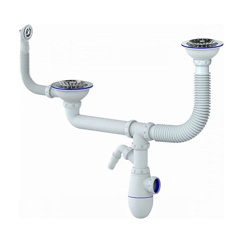 Сифон для двойной мойки Unicorn Y710V, без отвода, 3 1/2'' х40 с отводом для стиральной машины, круглый перелив купить в Нижнем Новгороде | "Проконсим"