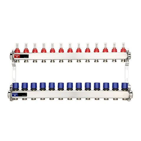 Коллекторная группа из нержавеющей стали DN 25-13 вых. G-3/4'' евроконус, с расходомерами, без дренажного крана и воздухоотводчика VARMEGA VM15113 купить в Нижнем Новгороде | "Проконсим"