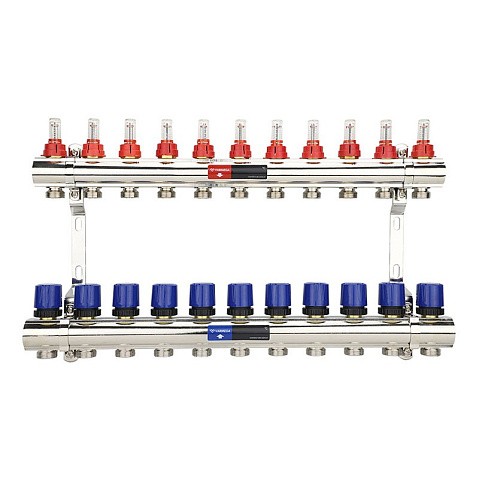 Коллекторная группа из латуни DN 25-11 вых. G-3/4'' евроконус, с расходомерами, без дренажного крана и воздухоотводчика VARMEGA VM15411 купить в Нижнем Новгороде | "Проконсим"