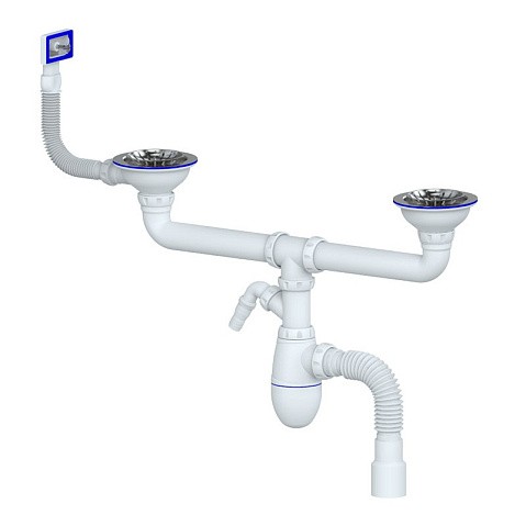 сифон для двойной мойки Unicorn В730VР, 40х50 гибкий отвод, 3 1/2'' х40 с отводом для стиральной машины, прямоугольный перелив купить в Нижнем Новгороде | "Проконсим"