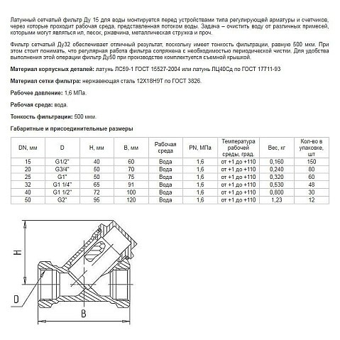 Фильтр сетчатый латунный DN 50 PN 25(16) муфта-муфта БАЗ купить в Нижнем Новгороде | "Проконсим"