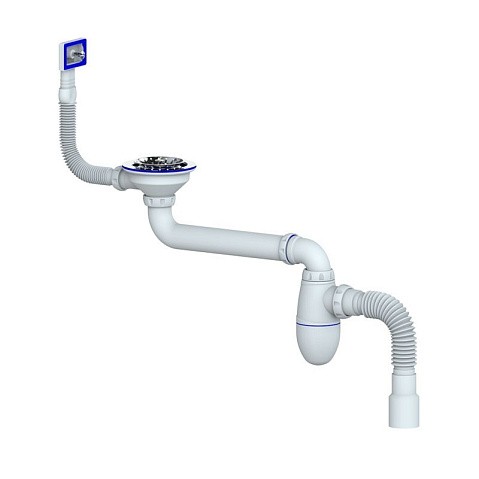 Сифон для умывальника Unicorn ВС22, 40х50 гибкий отвод, 3 1/2'' х40 чаша из нержавеющей стали, прямоугольный перелив купить в Нижнем Новгороде | "Проконсим"